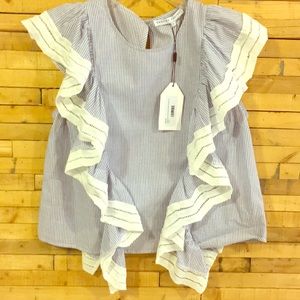 English Factory Pinstripe Ruffle Top